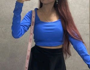 Blue Long Sleeve Crop Top