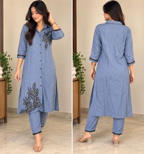 Stylish Blue Embroidered Kurta Set