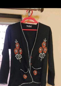 Vintage Embroidered Black Cardigan