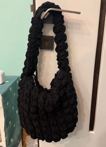 Stylish Black Textured Hobo Bag