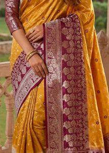Exquisite Yellow &amp; Maroon Silk Saree
