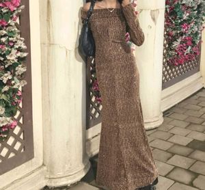 brown shimmer off shoulder mermaid bodycon dress