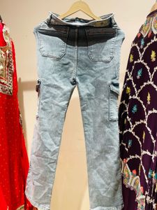 Light Wash Denim Cargo Jeans