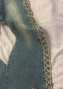 Y2k Bohochic blue jeans w beige lace