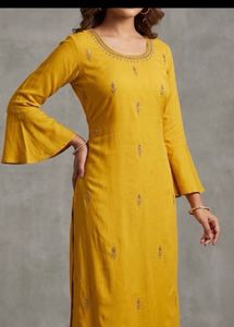 Yellow Embroidered Kurta with Bell Sleeves