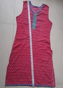 Pink Printed Sleeveless Kurta