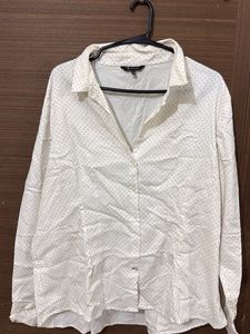 White Polka Dot Button-Down Shirt