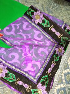 Vibrant Green &amp; Purple Saree