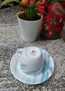 01 Cup &amp; Saucer Set HomeCentre 210 Ml_Teal Ceramic
