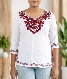 White Kurta with Maroon Embroidery