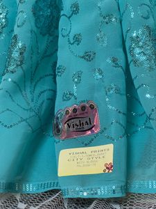 🩵✨Turquoise Blue Poonam Georgette Sequin Saree |