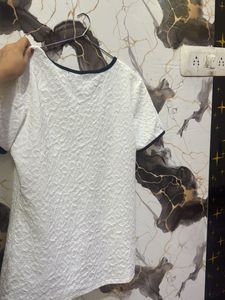 ZARA Woman Textured Top with Navy Trim
