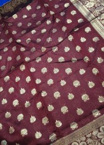 Maroon & Gold Patterned soft silk Saree