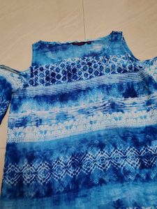Blue Cold Shoulder Top