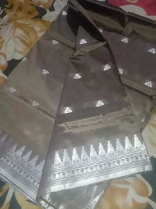 Elegant Brown Saree with Silver Border
