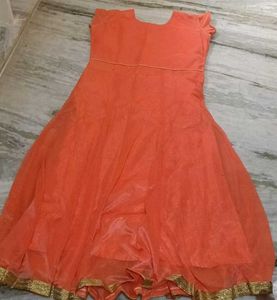 Elegant Coral Dress with Gold Embellishments