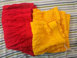 Yellow and Red Wide Leg Textured Pants