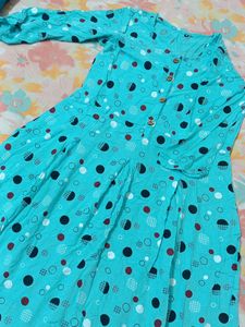 Cotton Blend Sky Blue Printed Kurta