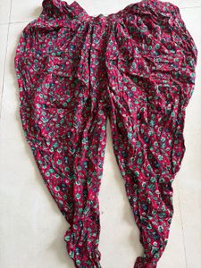 Red Floral Print Dhoti Pants