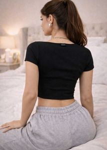 Chic Black Square Neck Cropped Top