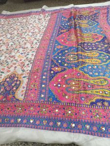 Beautiful Chinon Floral Saree with Mirror Work