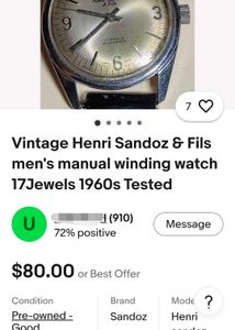 1960s Vintage HenrySandoz&amp;Fils watch