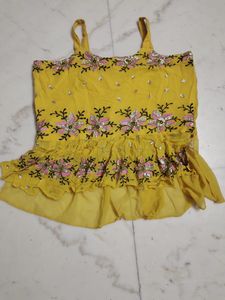 Vibrant Yellow Floral Embroidered Suit