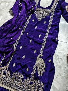 Elegant Purple Kurta Set with Gold Embroidery