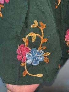 Embroidered Dark Green Peasant Blouse