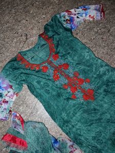 Green Floral Kurta Set with Dupatta