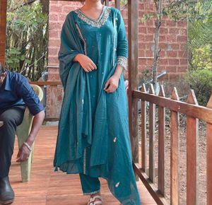 Teal Embroidered Kurta Set with Dupatta