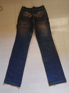 Embroidered Blue Denim Jeans