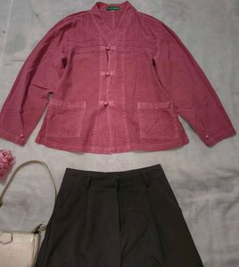 women mandarin collar knot Button shirt NKD