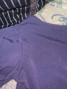 Purple Shimmer Balloon Sleeve Top | SHEIN | Ele