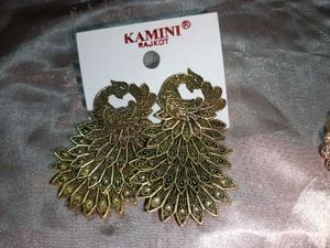 ✨🦚Antique Peacock Earrings +💍 Crystal Ring &amp; Ear