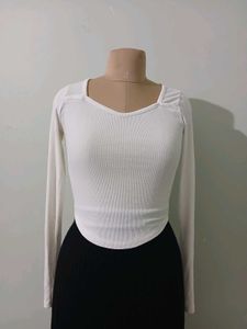 Cream Square Neck Long Sleeve Top