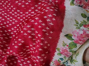 Beautiful Red Saree with Floral Border