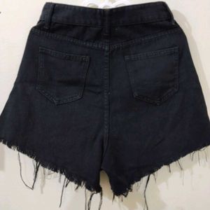 Distressed Black Denim Shorts