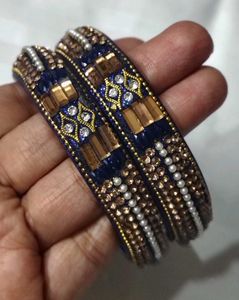 Exquisite Blue & Gold Embellished Bangles