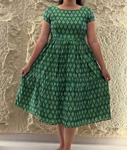 Green Ikat Printed Dress | Casual Ethnic Wear | Li