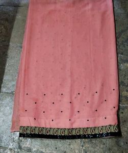 Peach Saree with Black Border