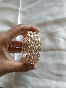 Elegant Rose Gold Stone Bangles (Set of 2)