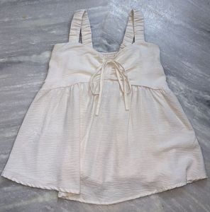Cream Tie-Front Babydoll Top