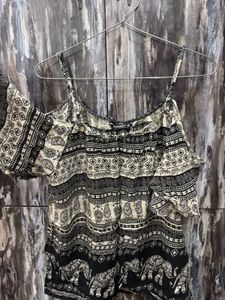 Boho Elephant Print Cold Shoulder Top