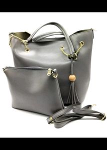 Stylish Grey Handbag Set with Pouch