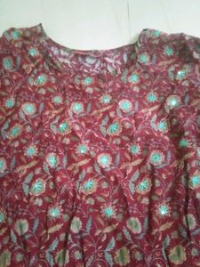Maroon Printed Kurta