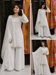 Elegant White Sequined Kurta Set with Dupatta