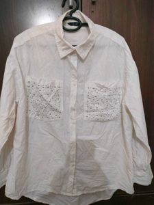 White Studded Pocket oversized Shirt