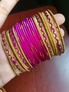 Pink And Golden Metal Bangles