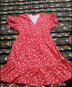 Red Floral Print Button-Up Dress